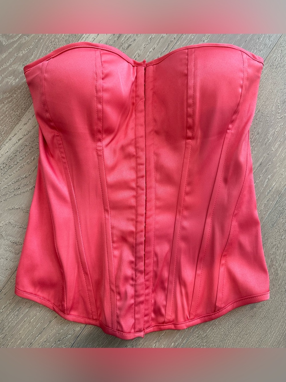 Charlotte Russe Coral Satin Corset Bustier Lace-Up Y2K Top — M